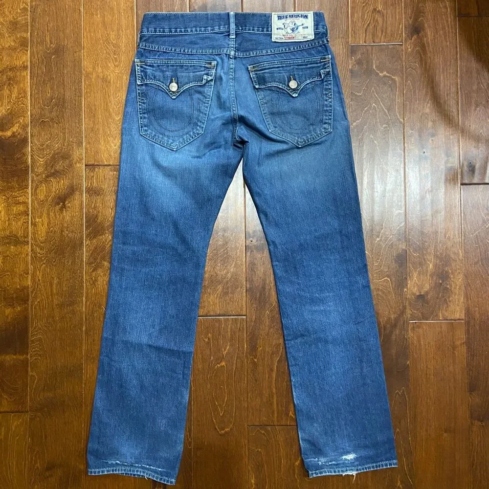 True Religion Vintage Flap Pocket Straight Denim Blue Jeans Men's Size 32 x 32